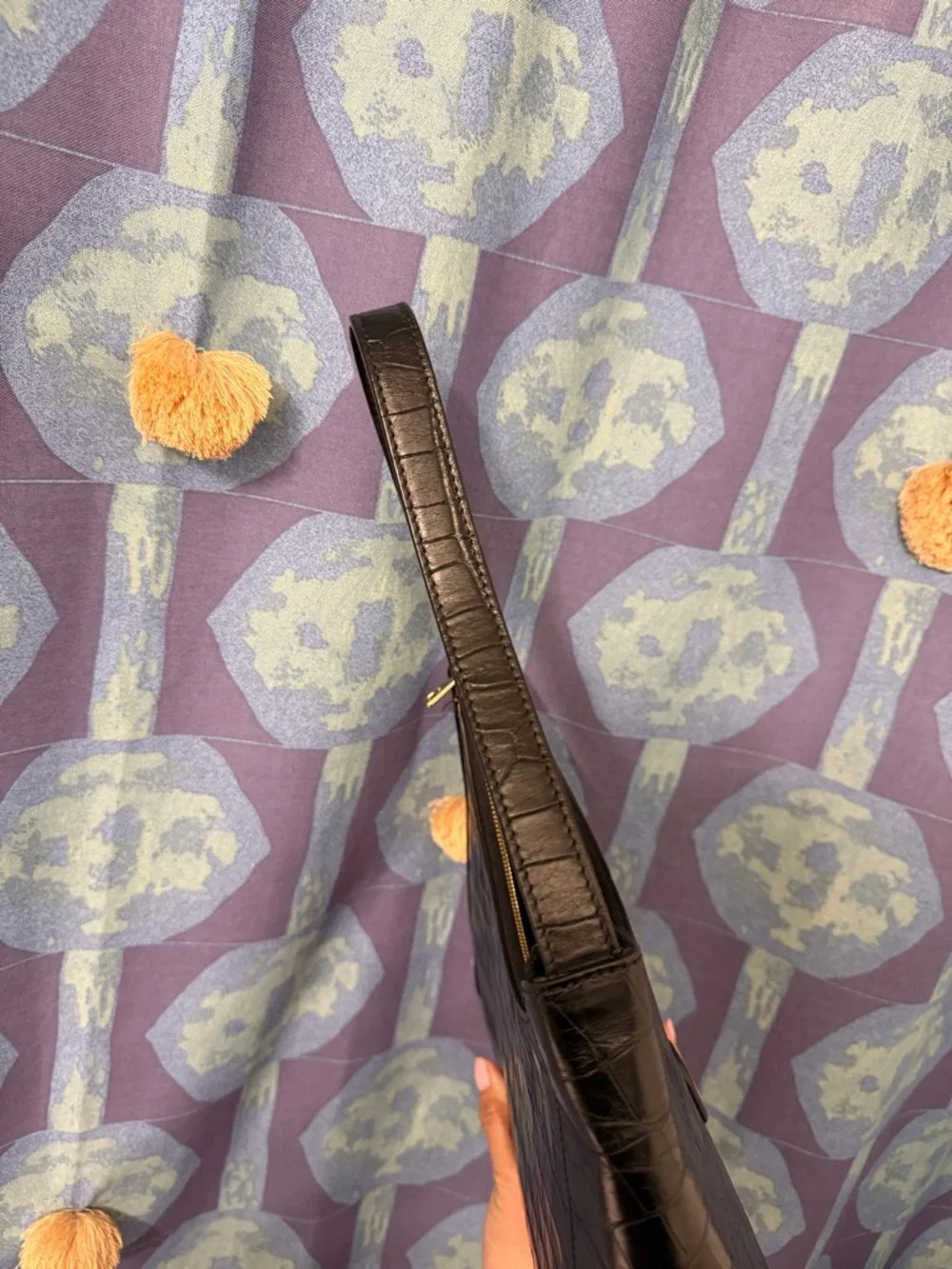 Furla Diamante Black Crocodile Embossed Shoulder Bag - Picture 9 of 10